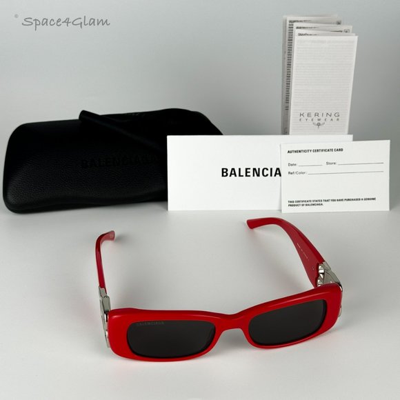 NEW Balenciaga BB0096S 015 Red Silver Logo Rectangle Unisex Sunglasses - Picture 9 of 12